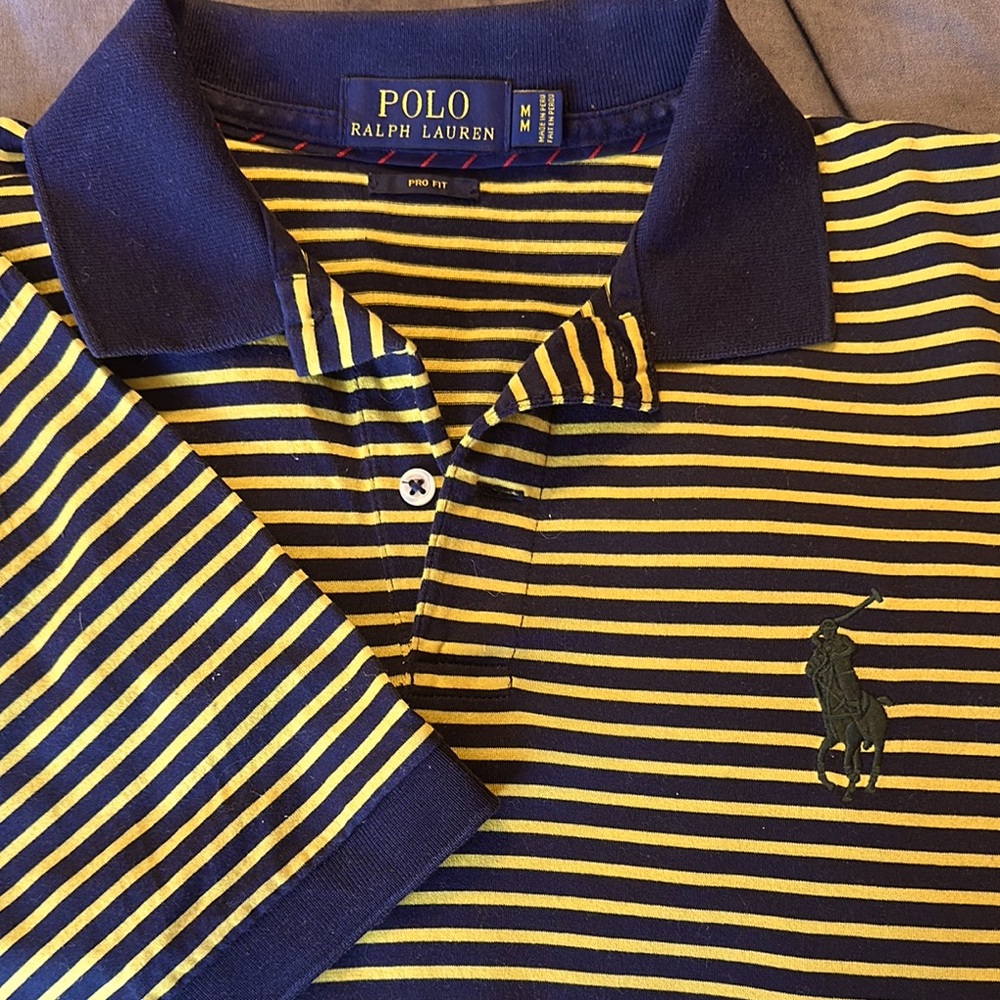 Ralph Lauren Navy and Yellow Striped Polo Shirt